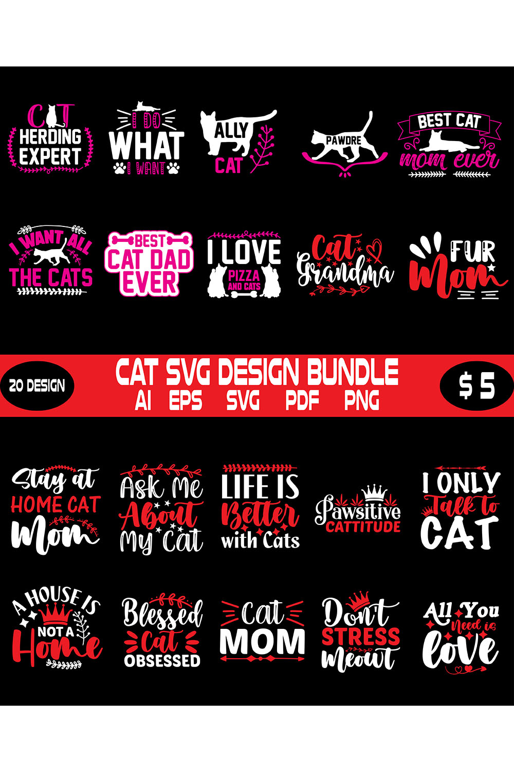 Cat Svg Design Bundle pinterest preview image.