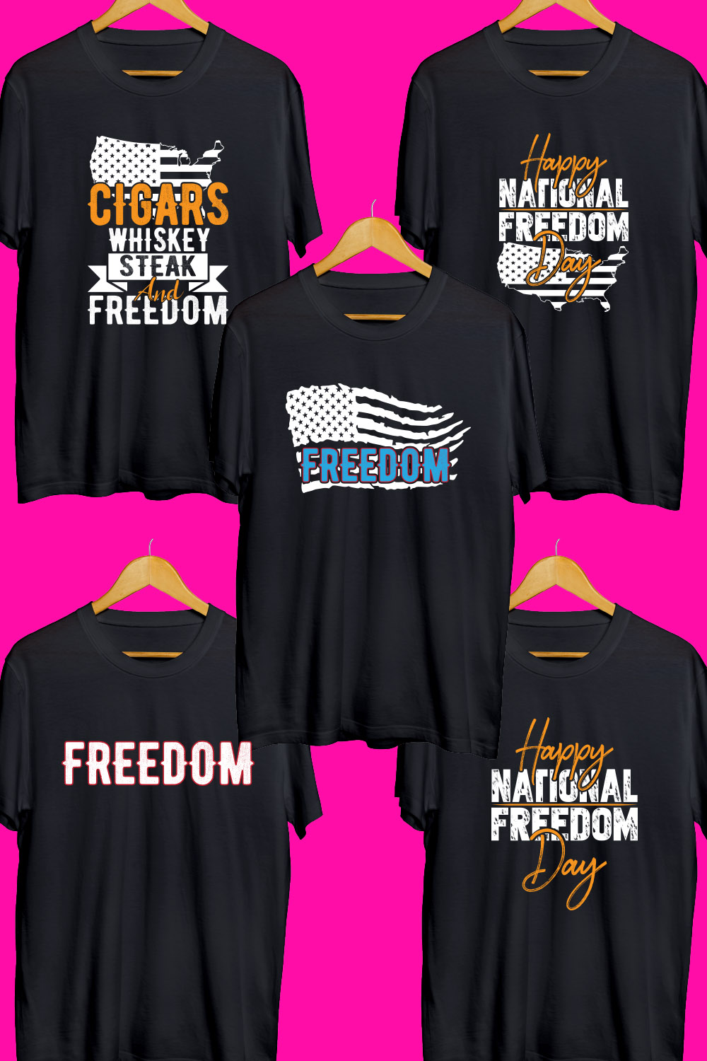 Freedom Day T Shirt Designs Bundle pinterest preview image.