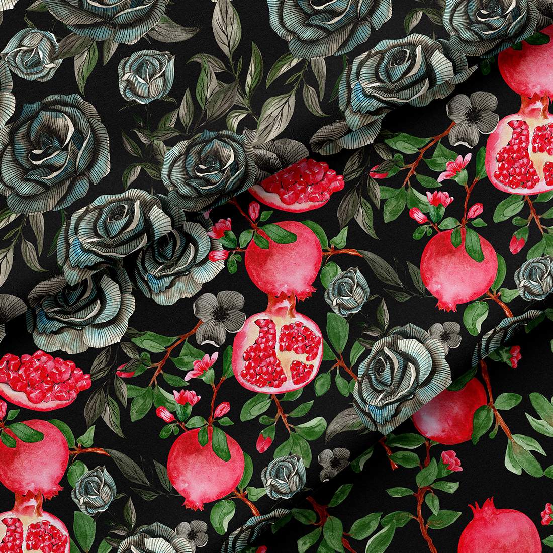 Night Garden Pomegranate Roses vintage Pattern preview image.