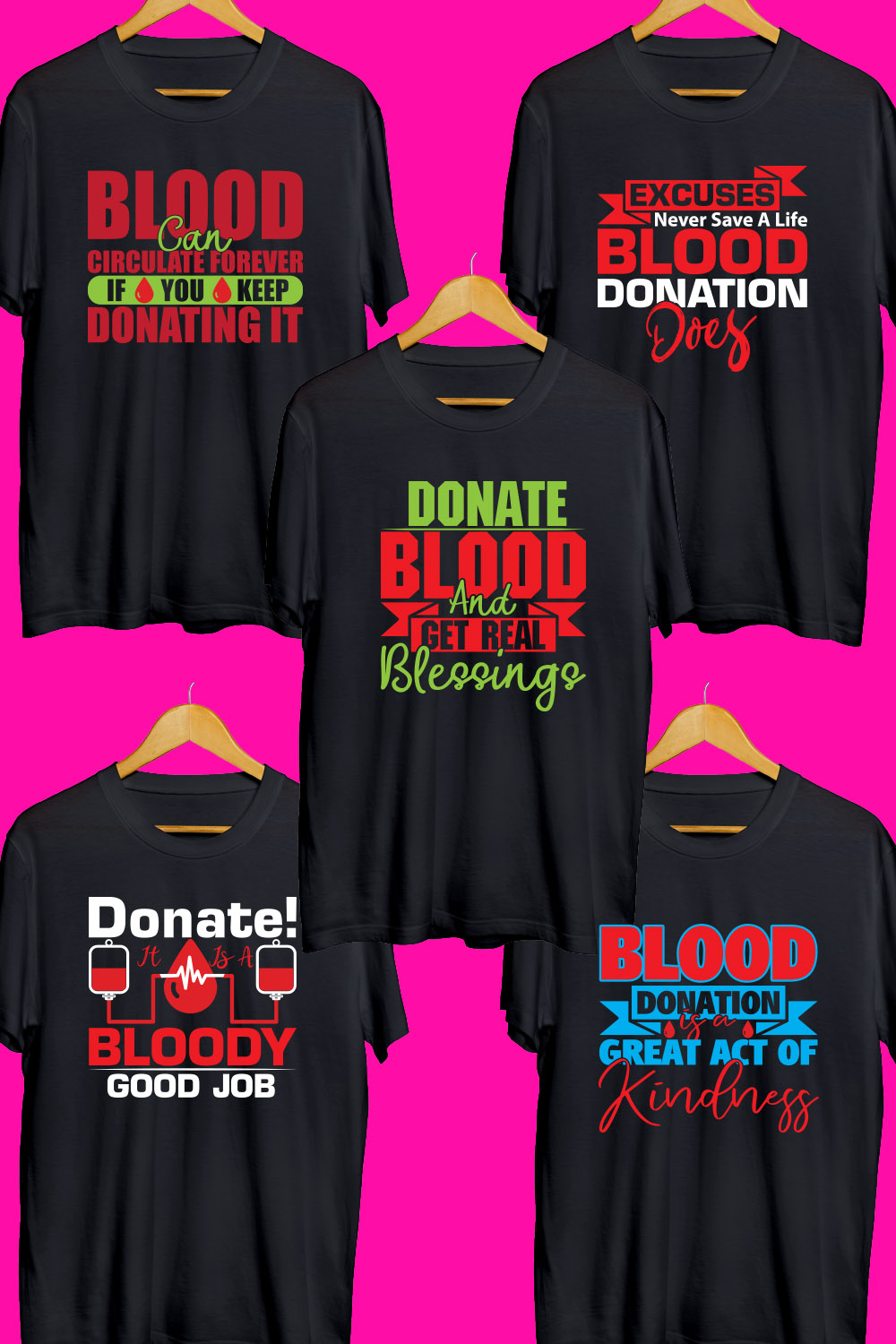 Blood Donor SVG T Shirt Designs Bundle pinterest preview image.