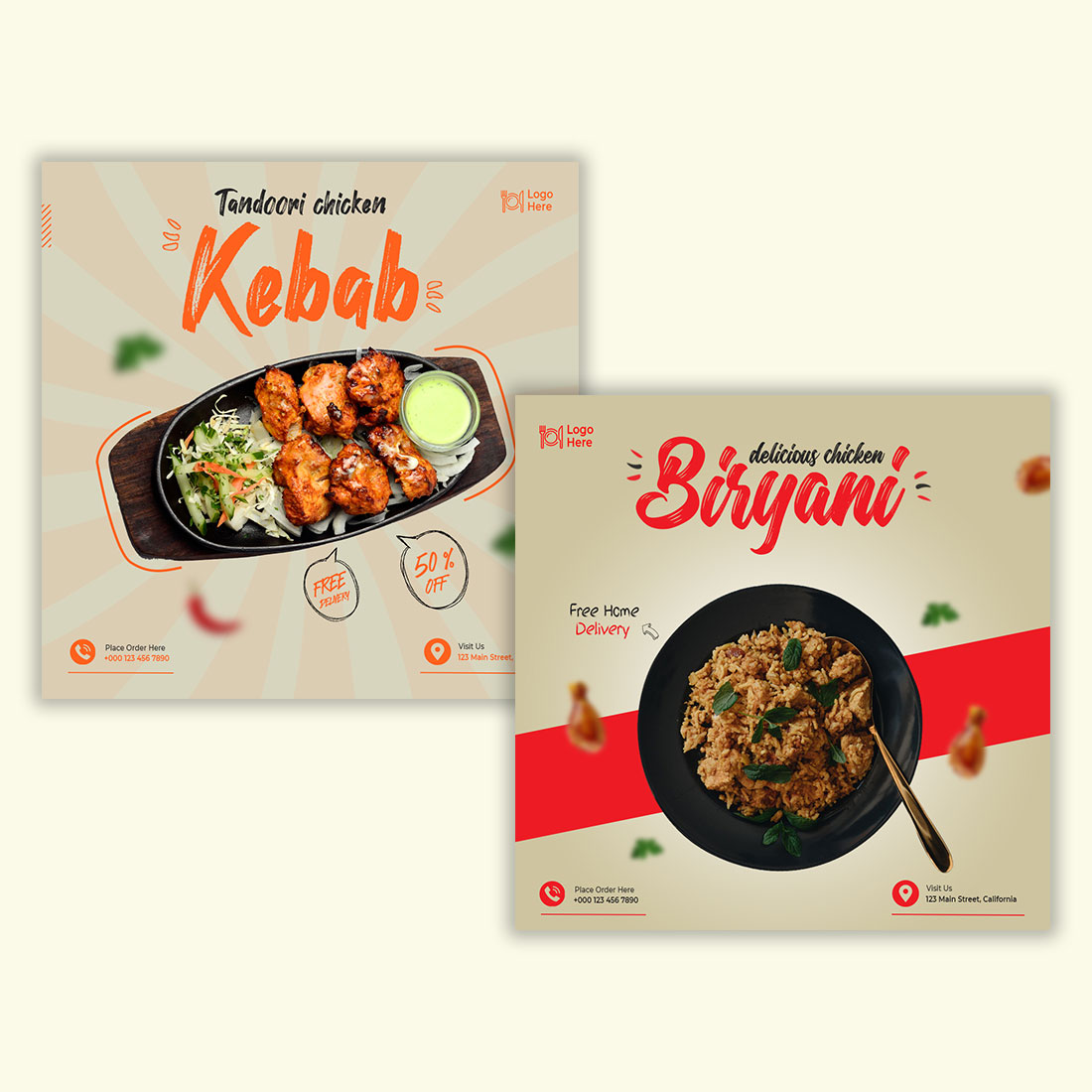 Two Minimal Food Menu Social Media Posts And Instagram Banner Templates preview image.