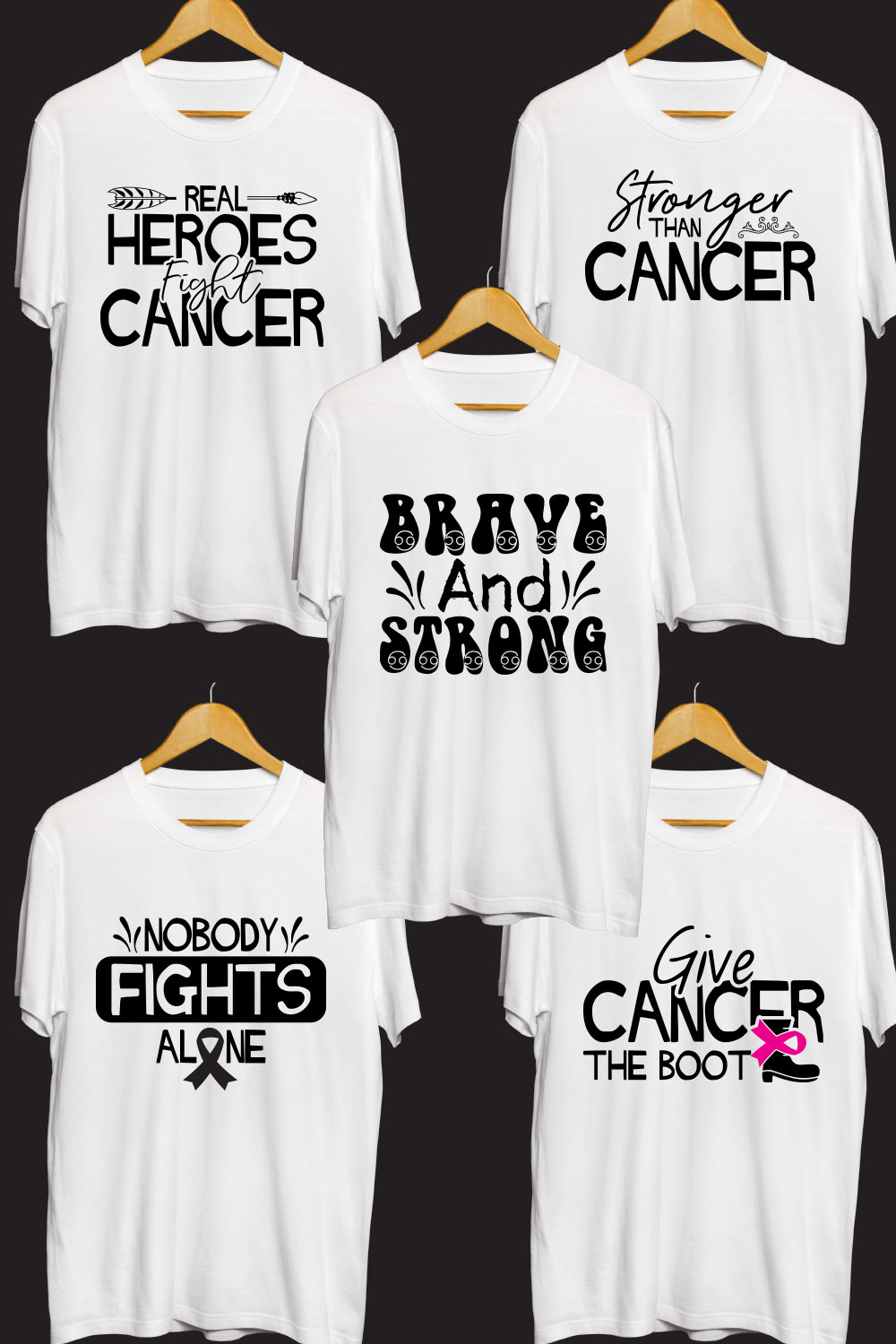 Cancer Day SVG T Shirt Designs Bundle pinterest preview image.