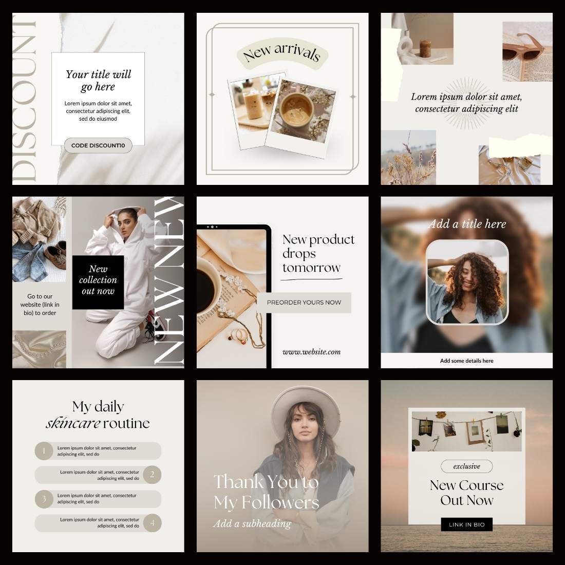 Minimal Instagram Feed Posts Canva Template preview image.