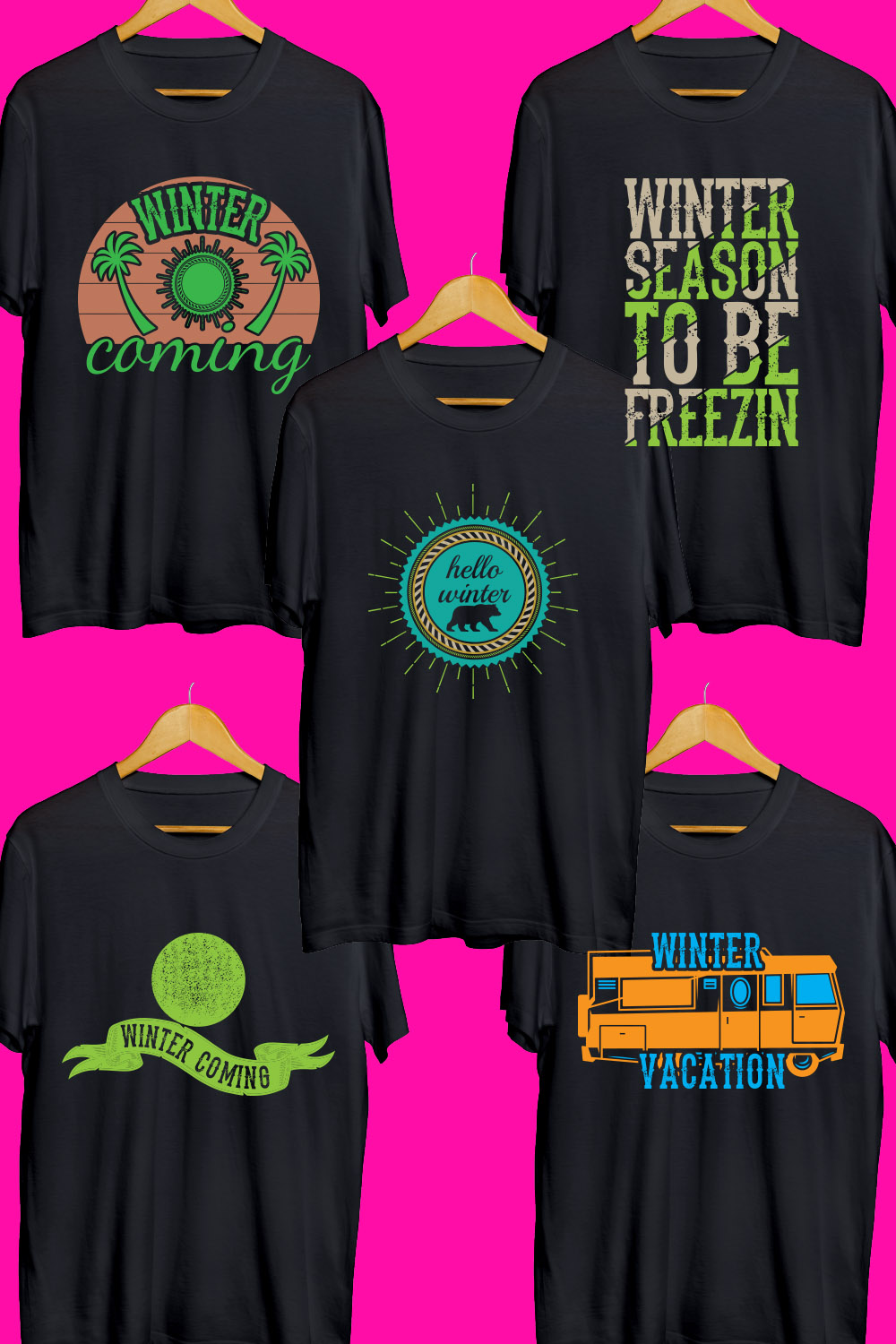 Winter SVG T Shirt Designs Bundle pinterest preview image.