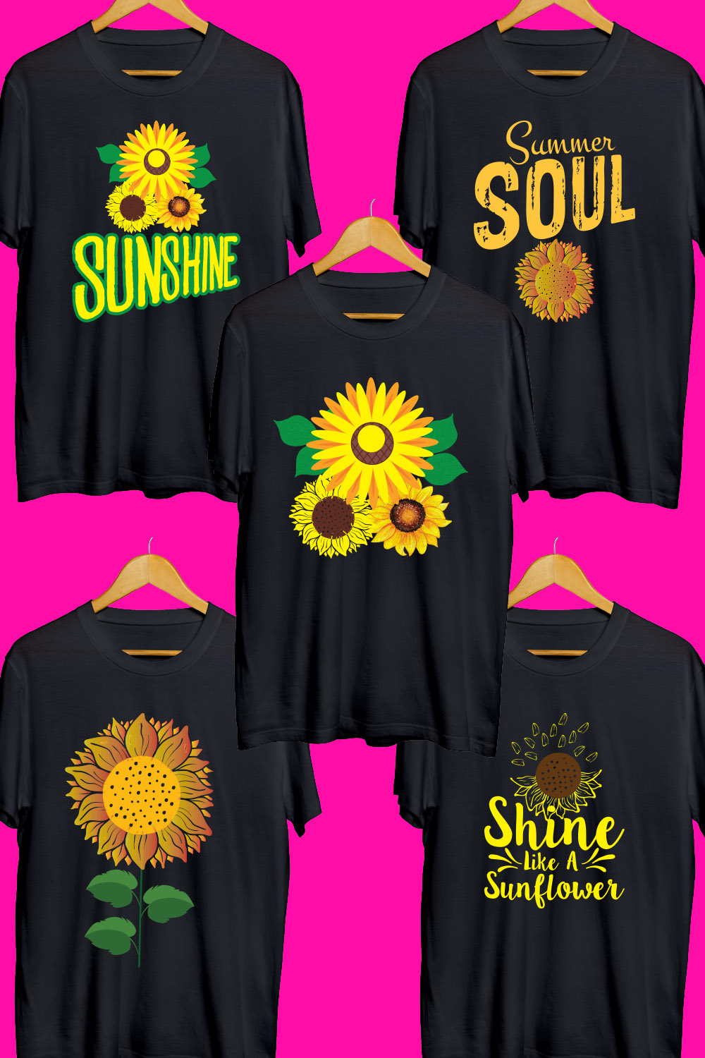 Sunflower SVG T Shirt Designs Bundle pinterest preview image.