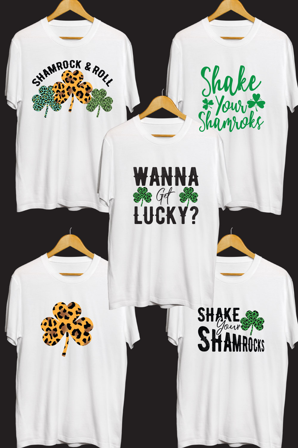 Shamrock Leopard T Shirt Designs Bundle pinterest preview image.
