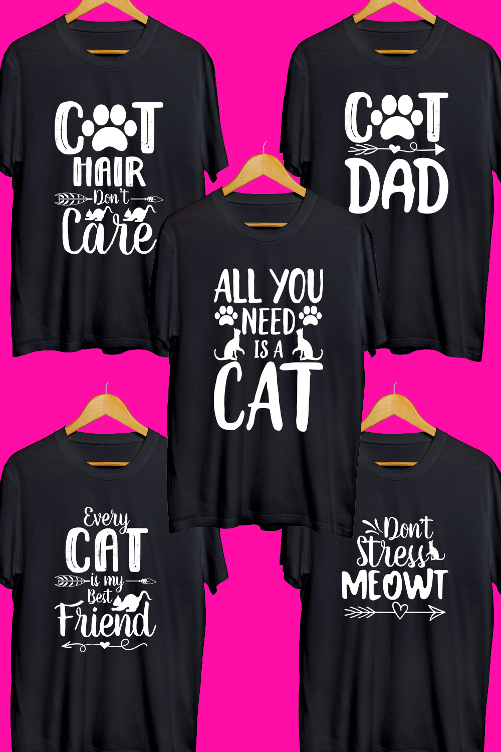 Cat T Shirt Designs Bundle pinterest preview image.