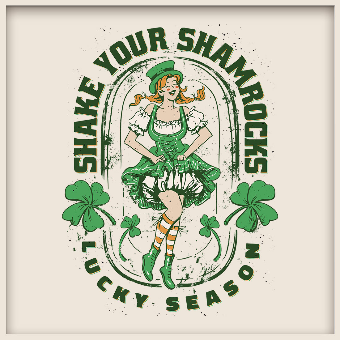 St Patrick's Day Girl Irish Lucky Shamrocks Clover Holiday 2023 t shirt design preview image.