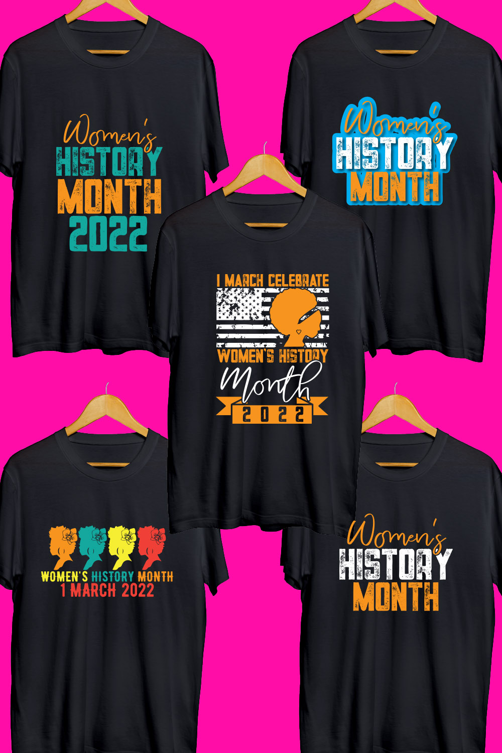 Women's Day SVG T Shirt Designs Bundle pinterest preview image.