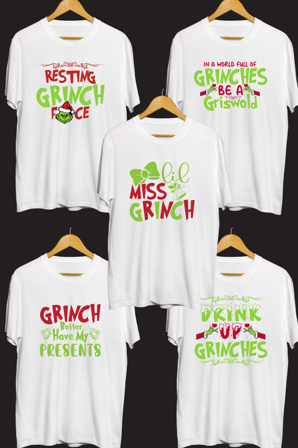 Grinch SVG T Shirt Designs Bundle pinterest preview image.