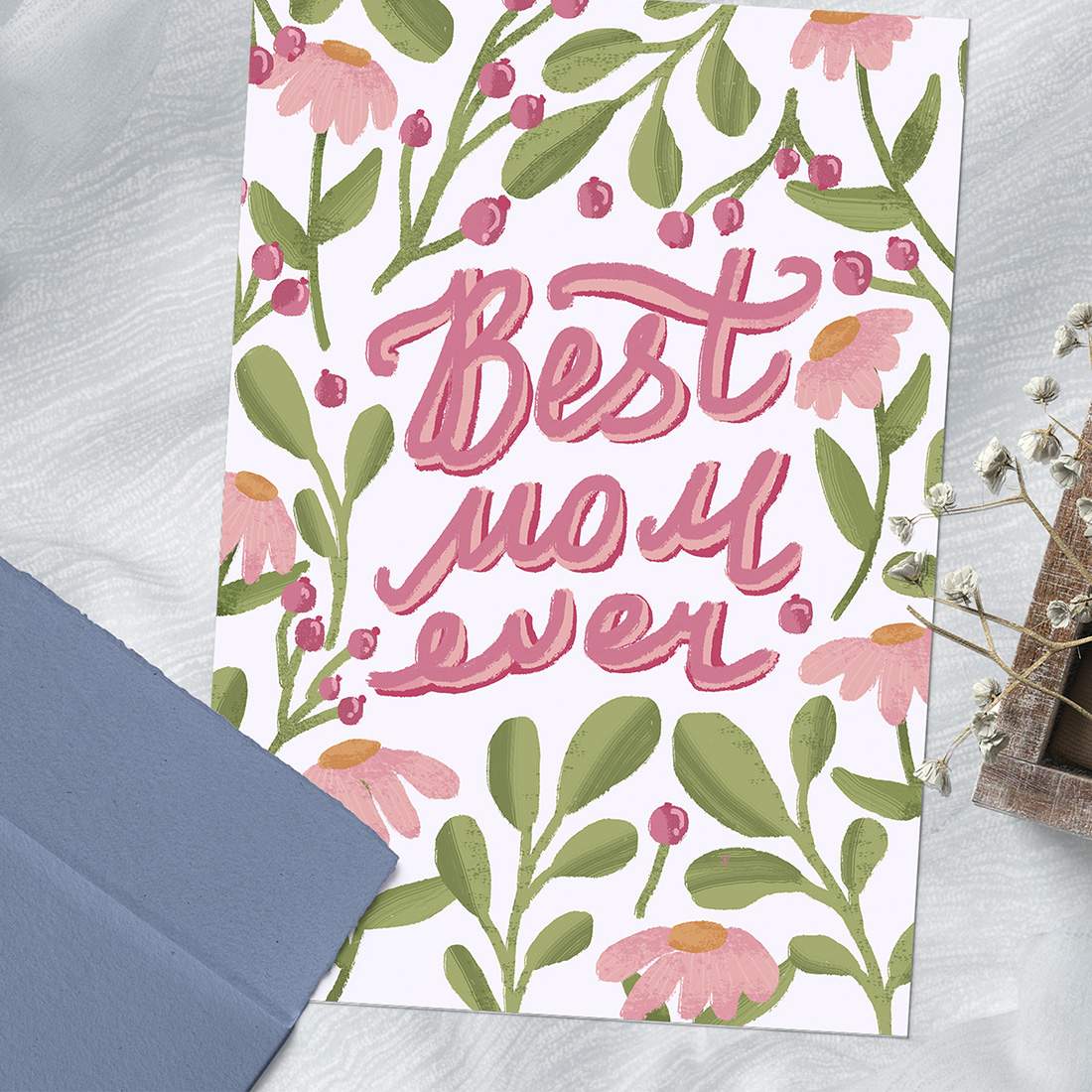 Mothers Day Floral Card Printable preview image.