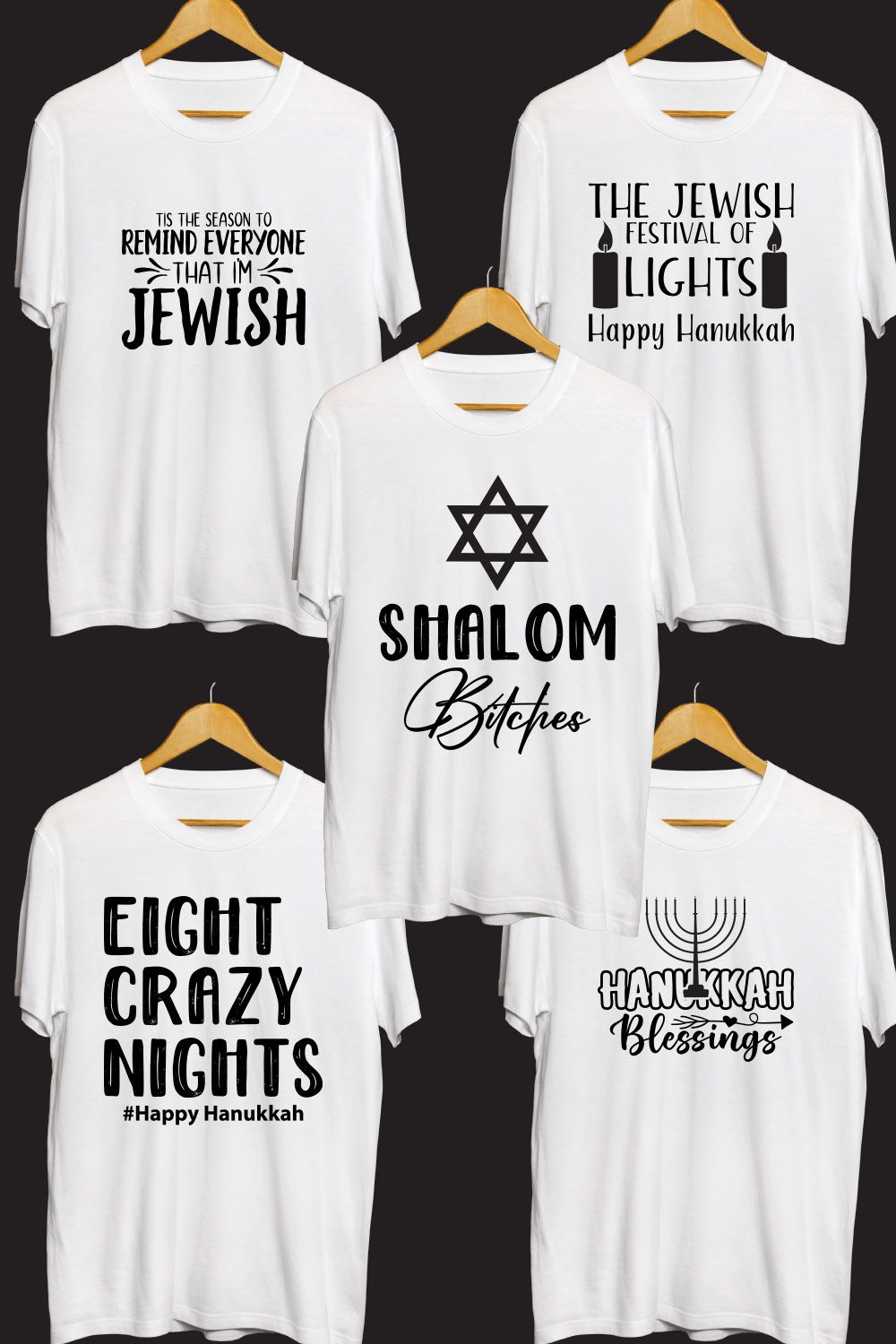 Hanukkah SVG T Shirt Designs Bundle pinterest preview image.
