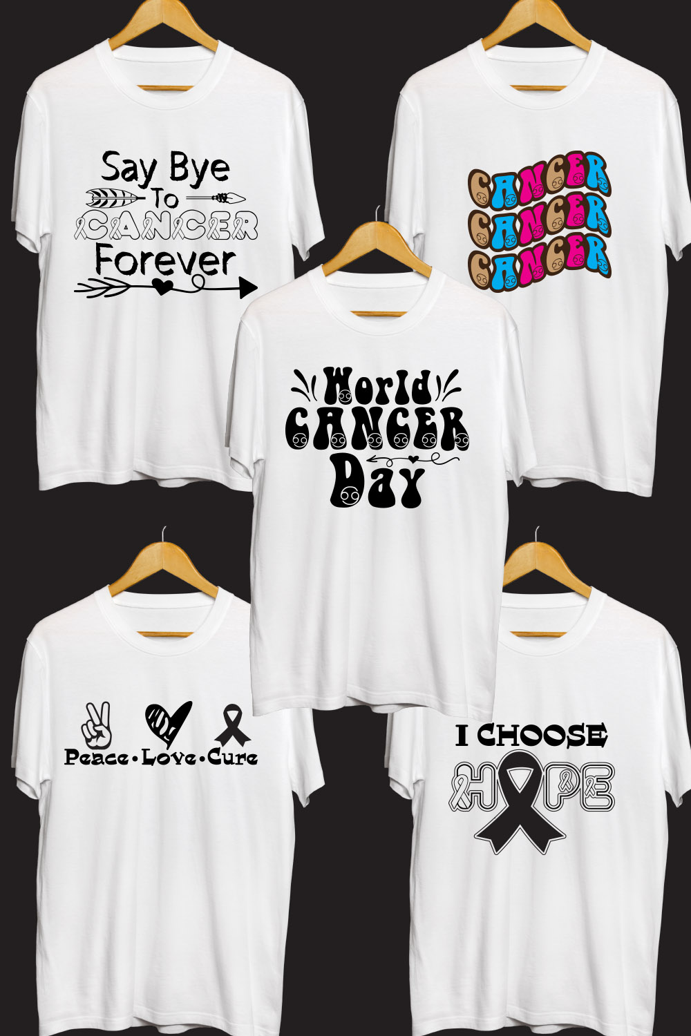 Cancer Day SVG T Shirt Designs Bundle pinterest preview image.