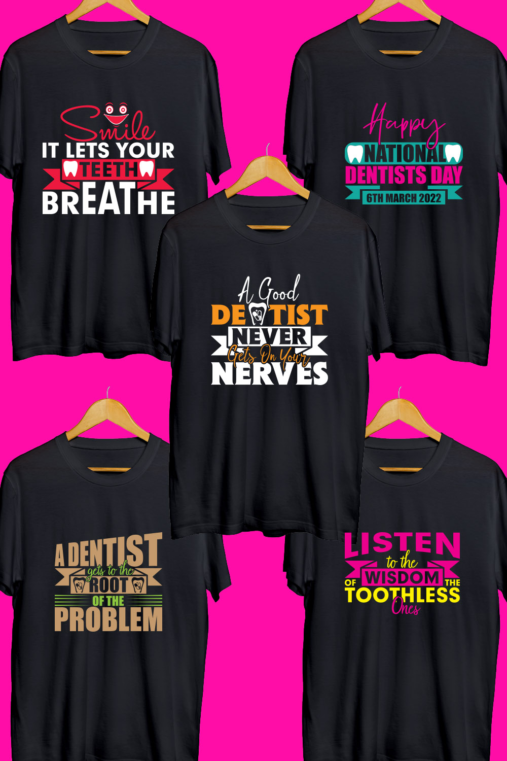 Dentist SVG T Shirt Designs Bundle pinterest preview image.