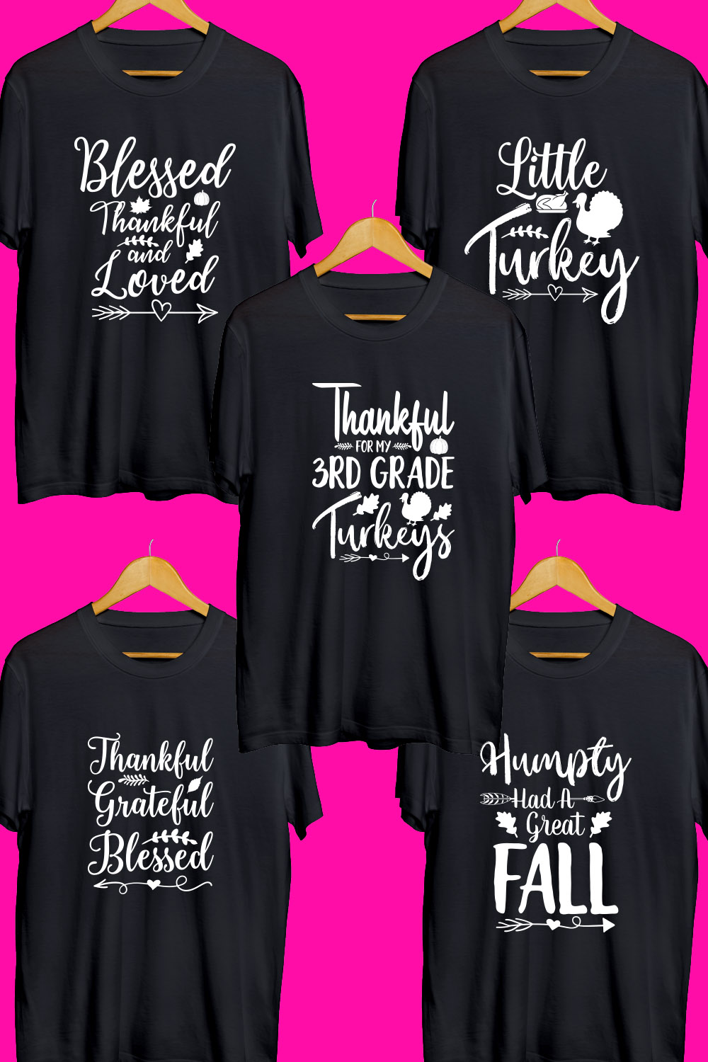 Thanksgiving SVG T Shirt Designs Bundle pinterest preview image.