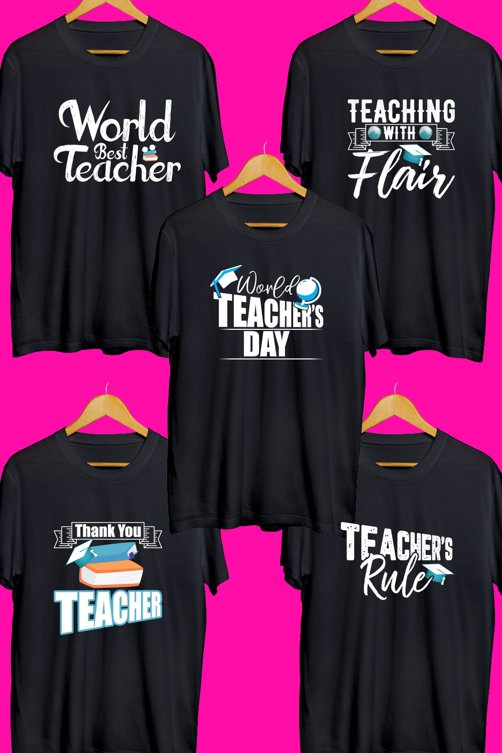 Teacher's Day SVG T Shirt Designs Bundle pinterest preview image.