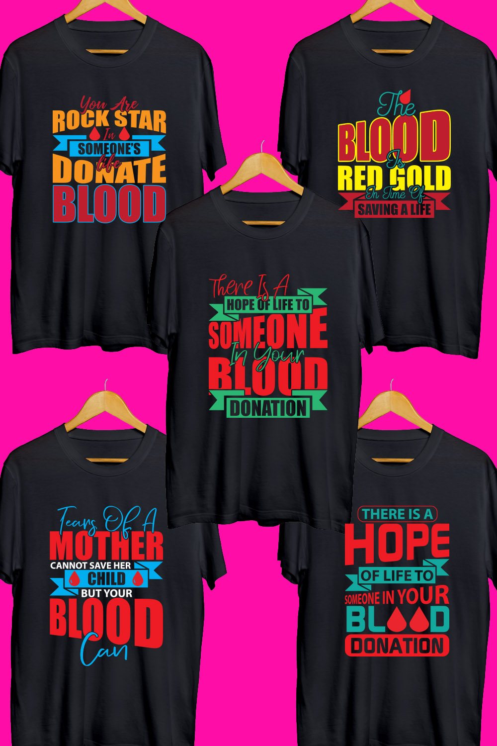 Blood Donor SVG T Shirt Designs Bundle pinterest preview image.