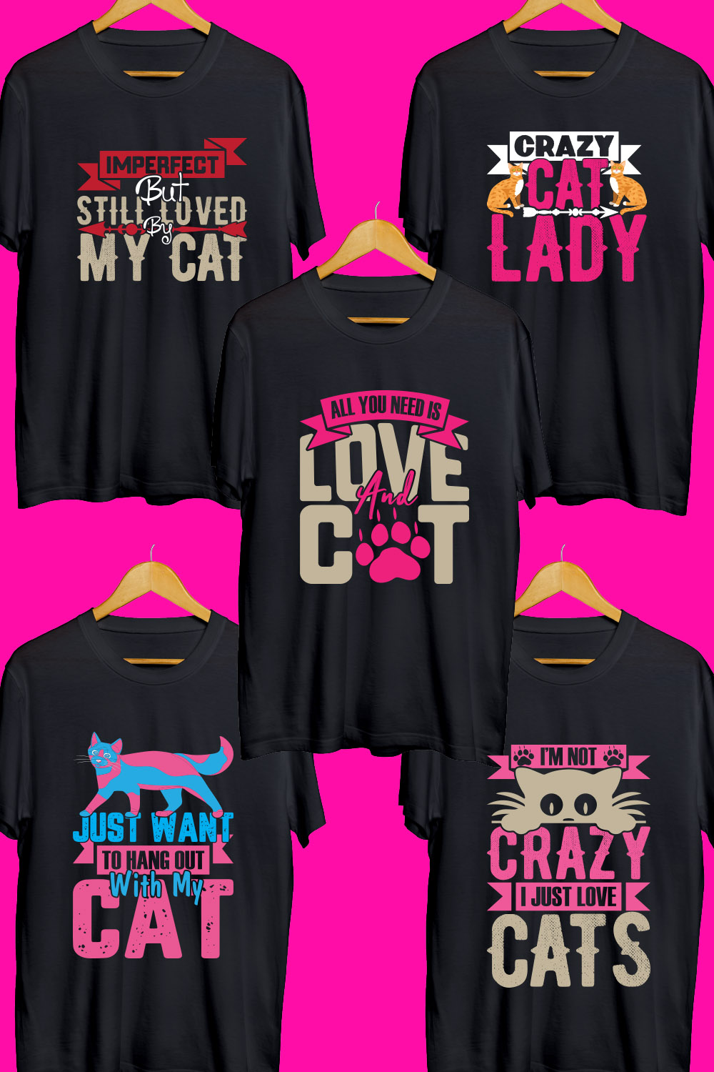 Cat T Shirt Designs Bundle pinterest preview image.