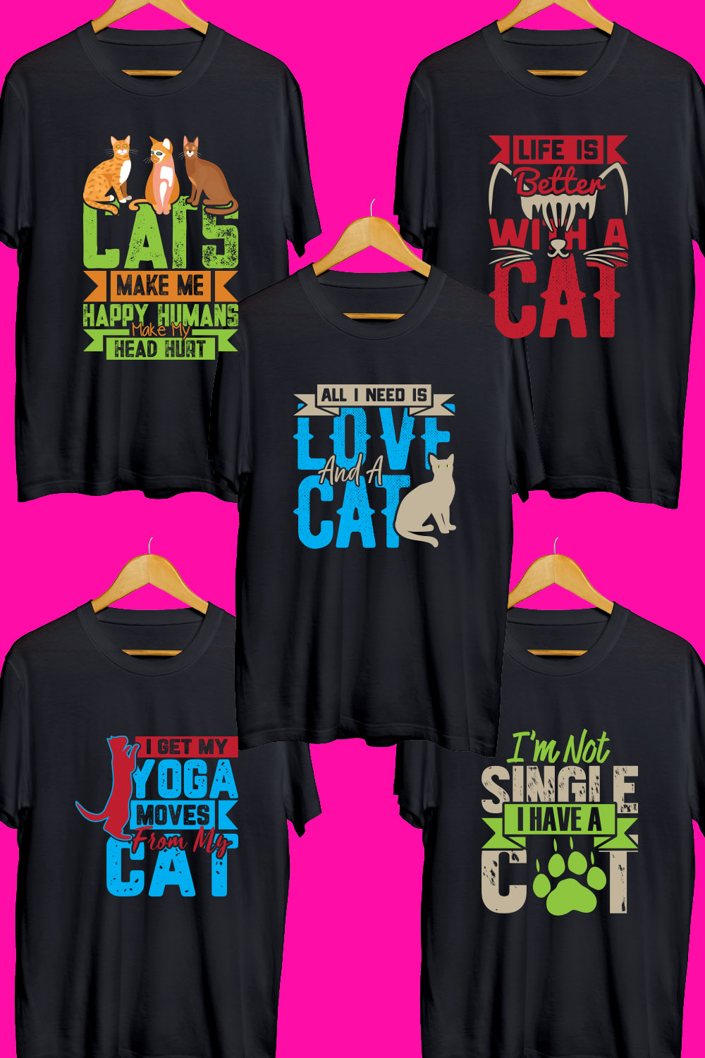 Cat T Shirt Designs Bundle pinterest preview image.