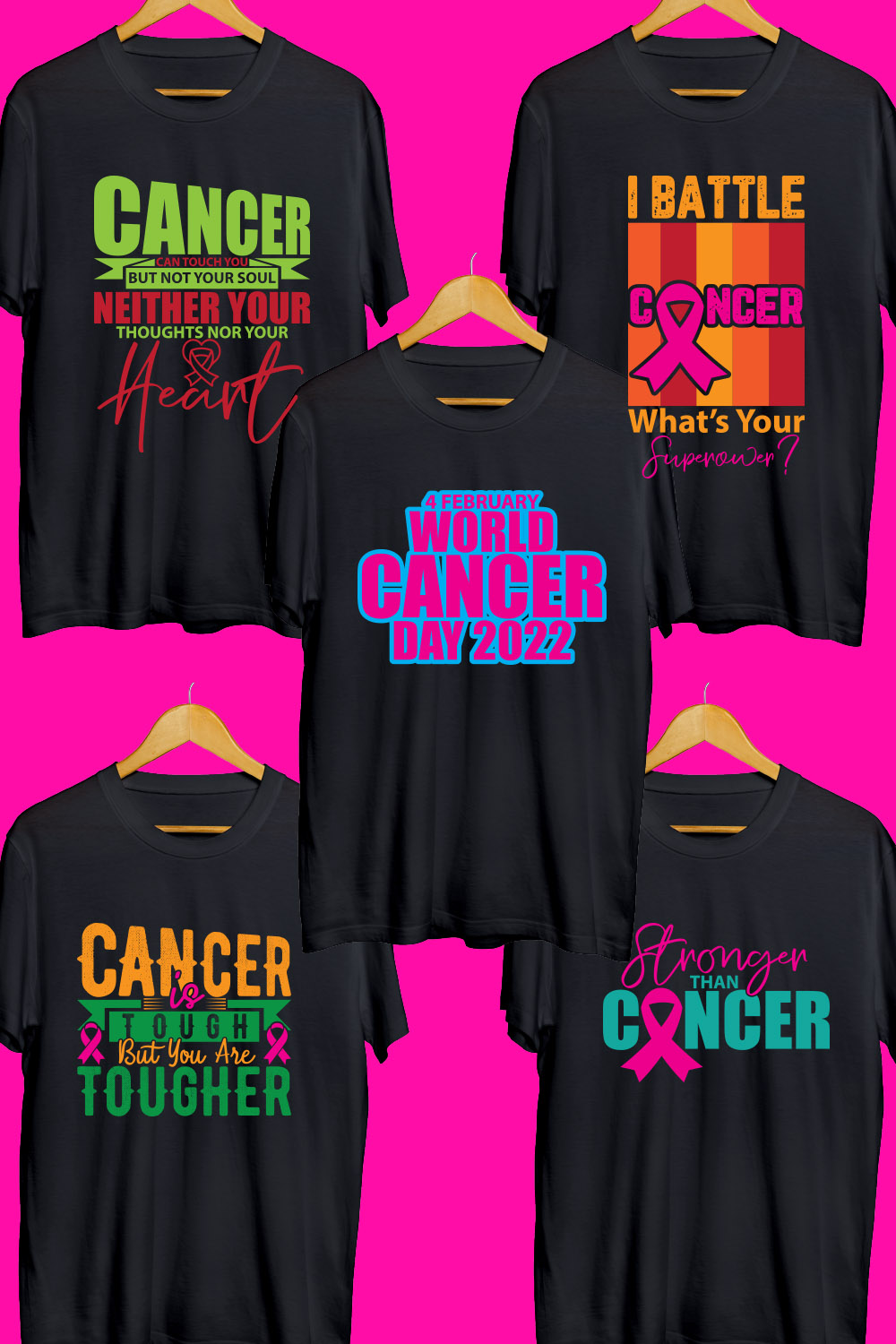 Cancer Day SVG T Shirt Designs Bundle pinterest preview image.