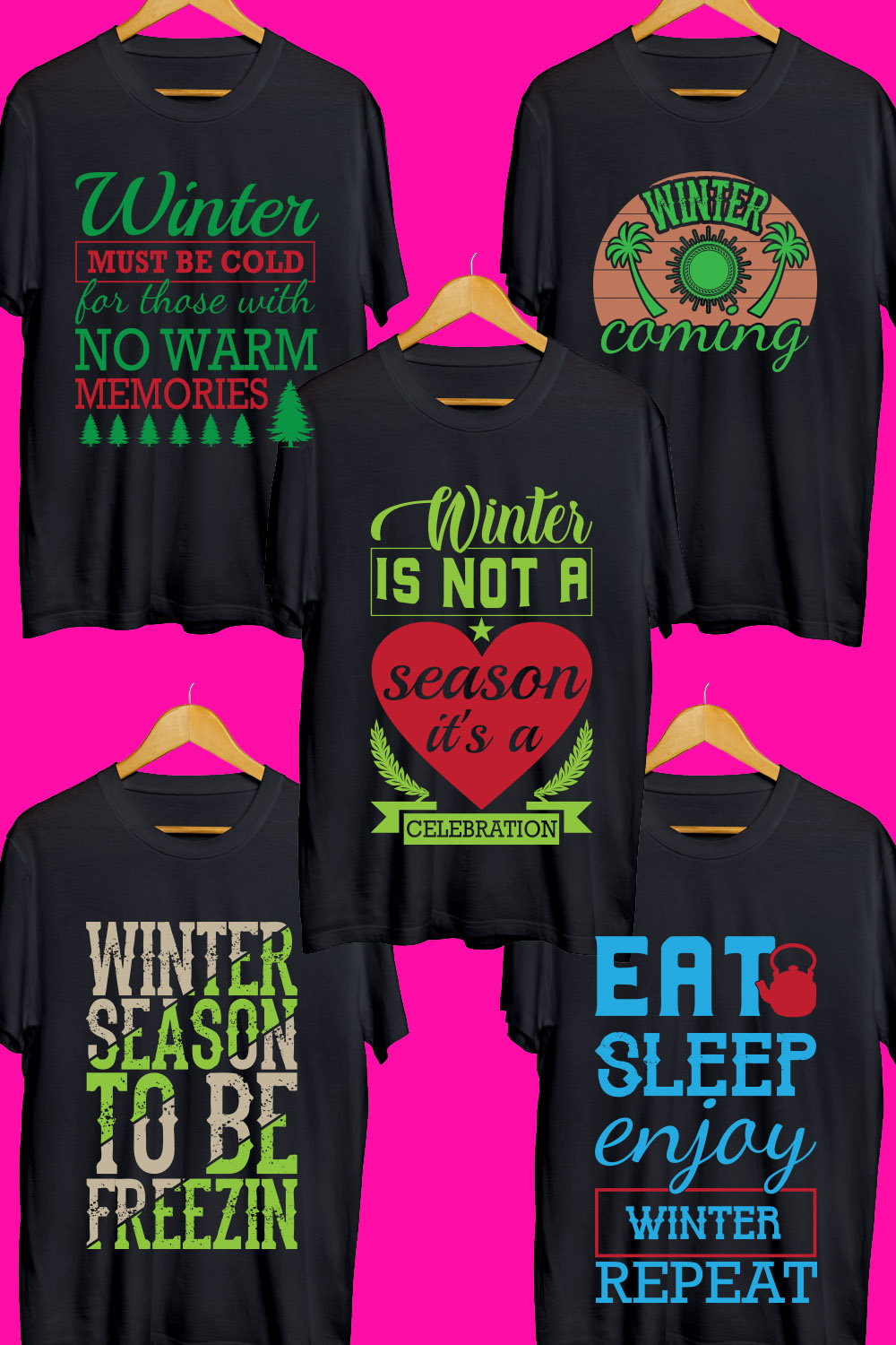 Winter SVG T Shirt Designs Bundle pinterest preview image.