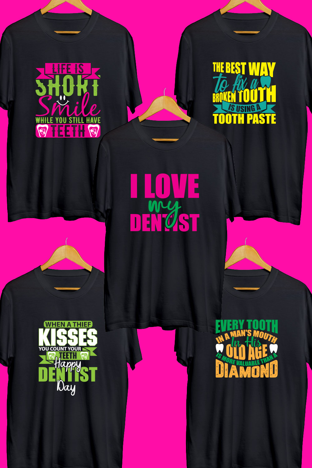 Dentist SVG T Shirt Designs Bundle pinterest preview image.