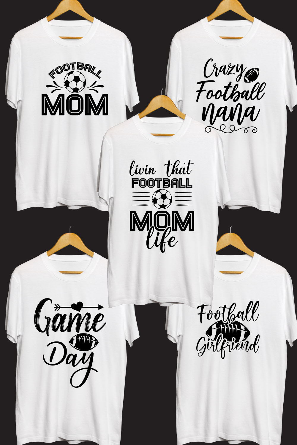 Football SVG T Shirt Designs Bundle pinterest preview image.