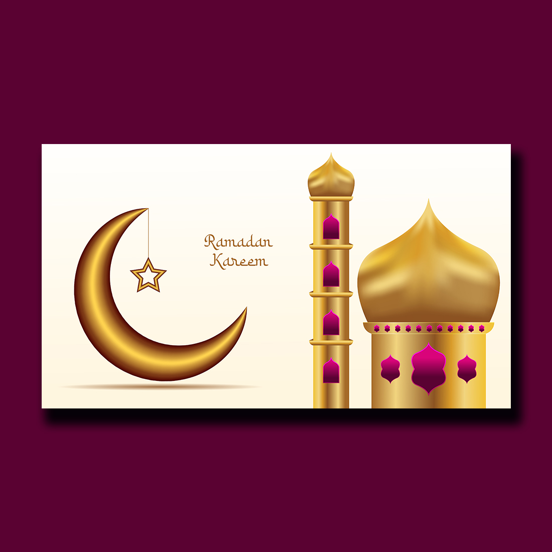 Elegant Islamic Design for Ramadan Celebrations with 3D Moon, Stars and Mosque preview image.