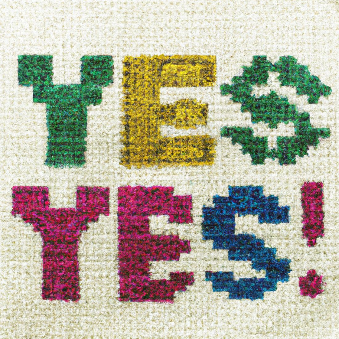 Close up of a cross stitch pattern with the words yes.