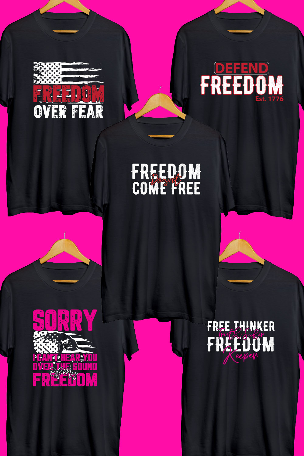 Freedom Day T Shirt Designs Bundle pinterest preview image.