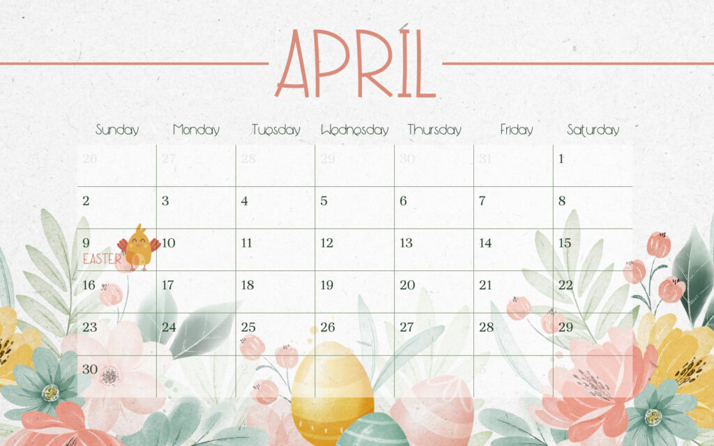 Free Aesthetic April Calendar MasterBundles