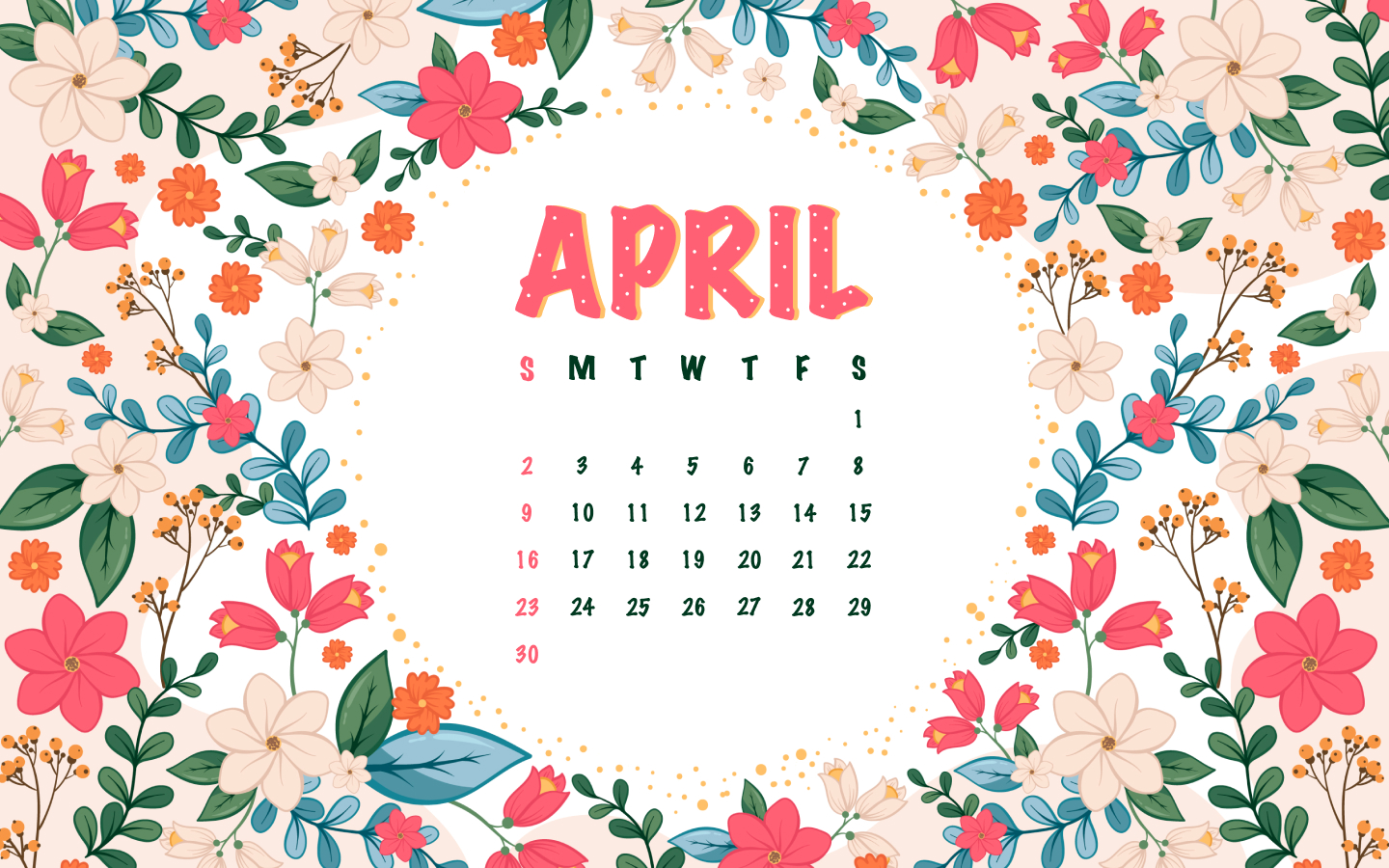 Calendar with a floral frame around it.