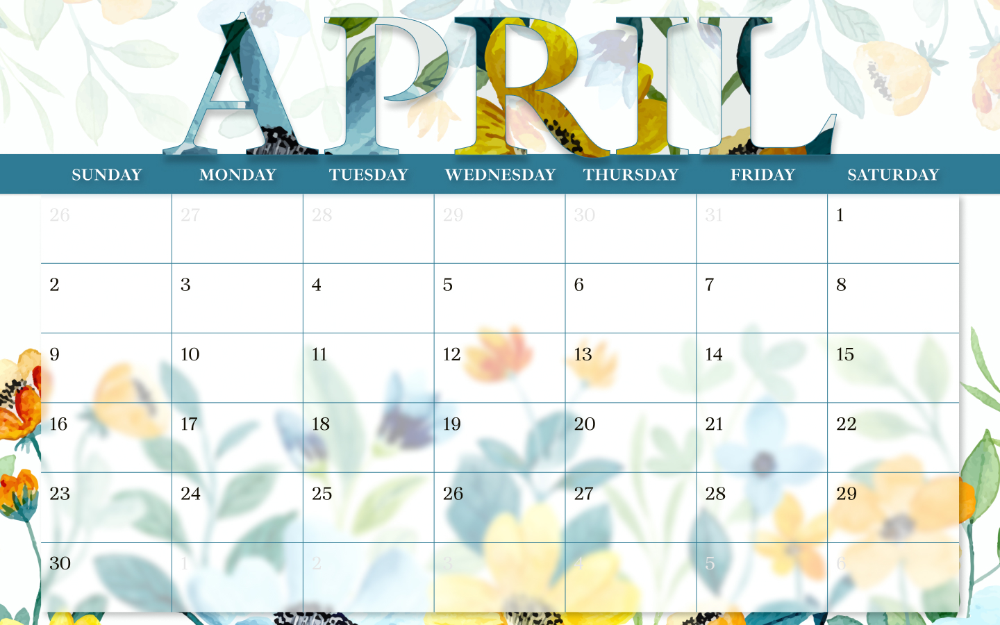 Calendar with a colorful floral design on it.
