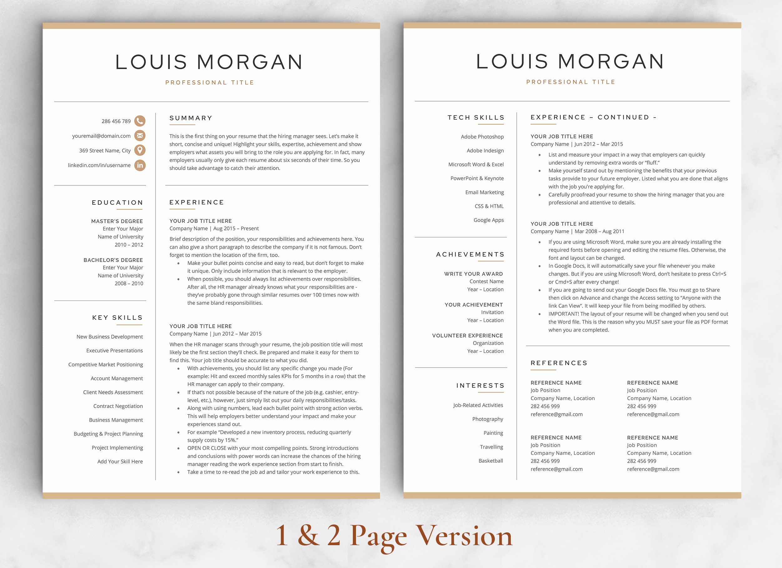 Professional resume template with a gold border.