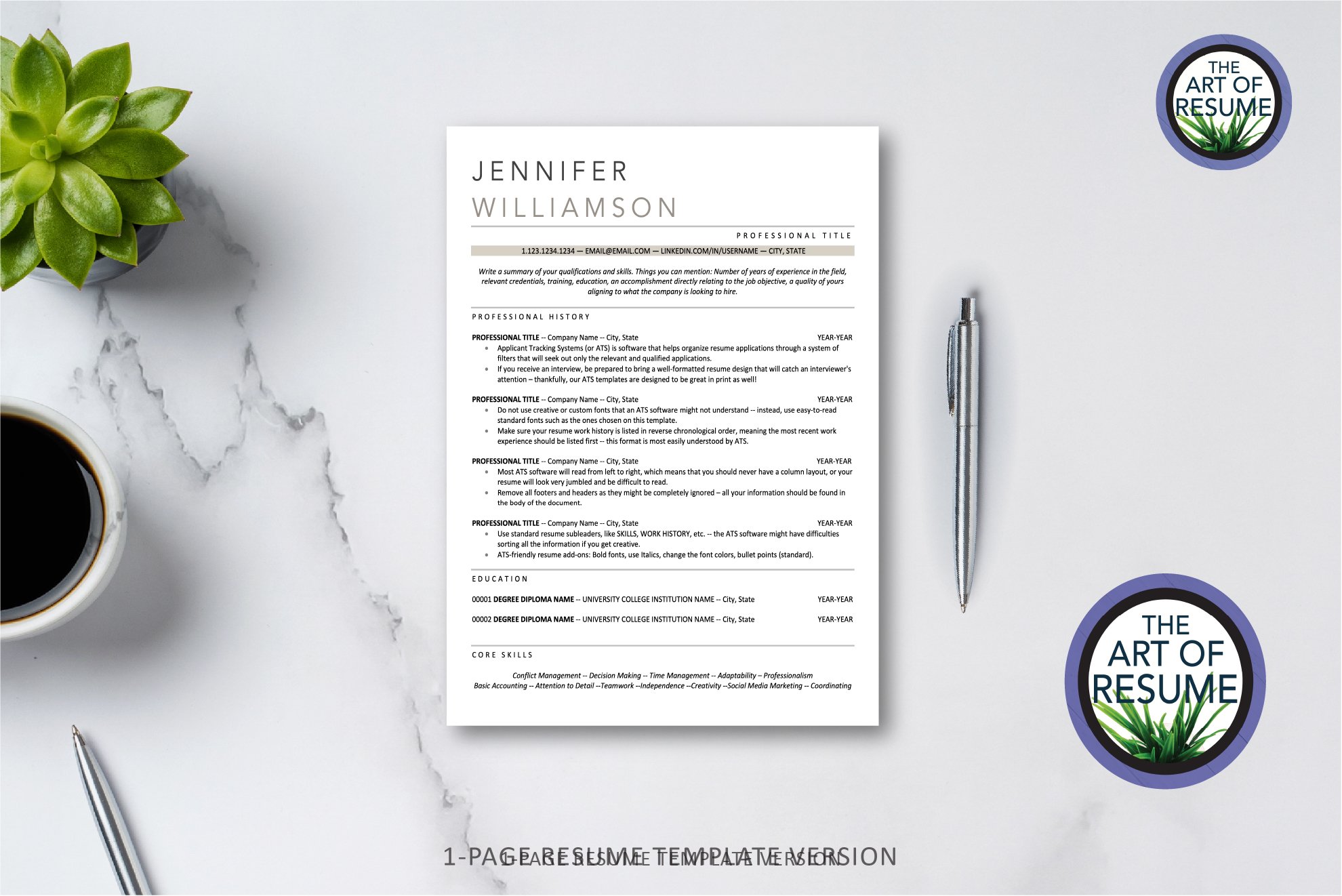 ATS Friendly Resume CV Template preview image.