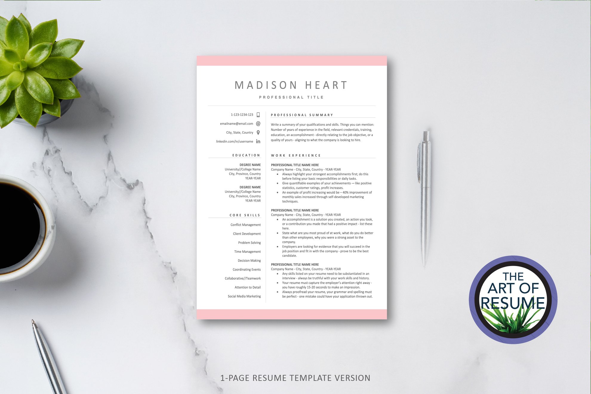 Pink Resume Template Bundle Download preview image.