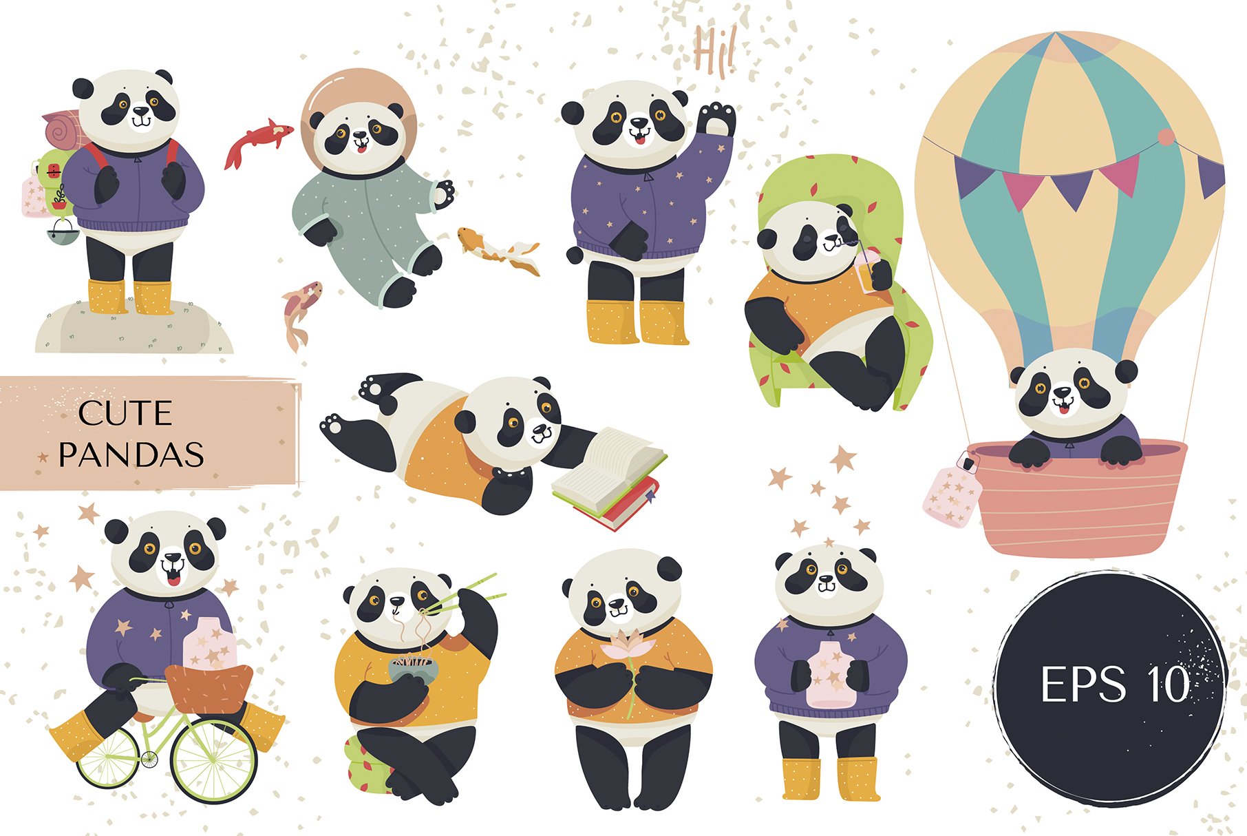 Сute collection of pandas preview image.