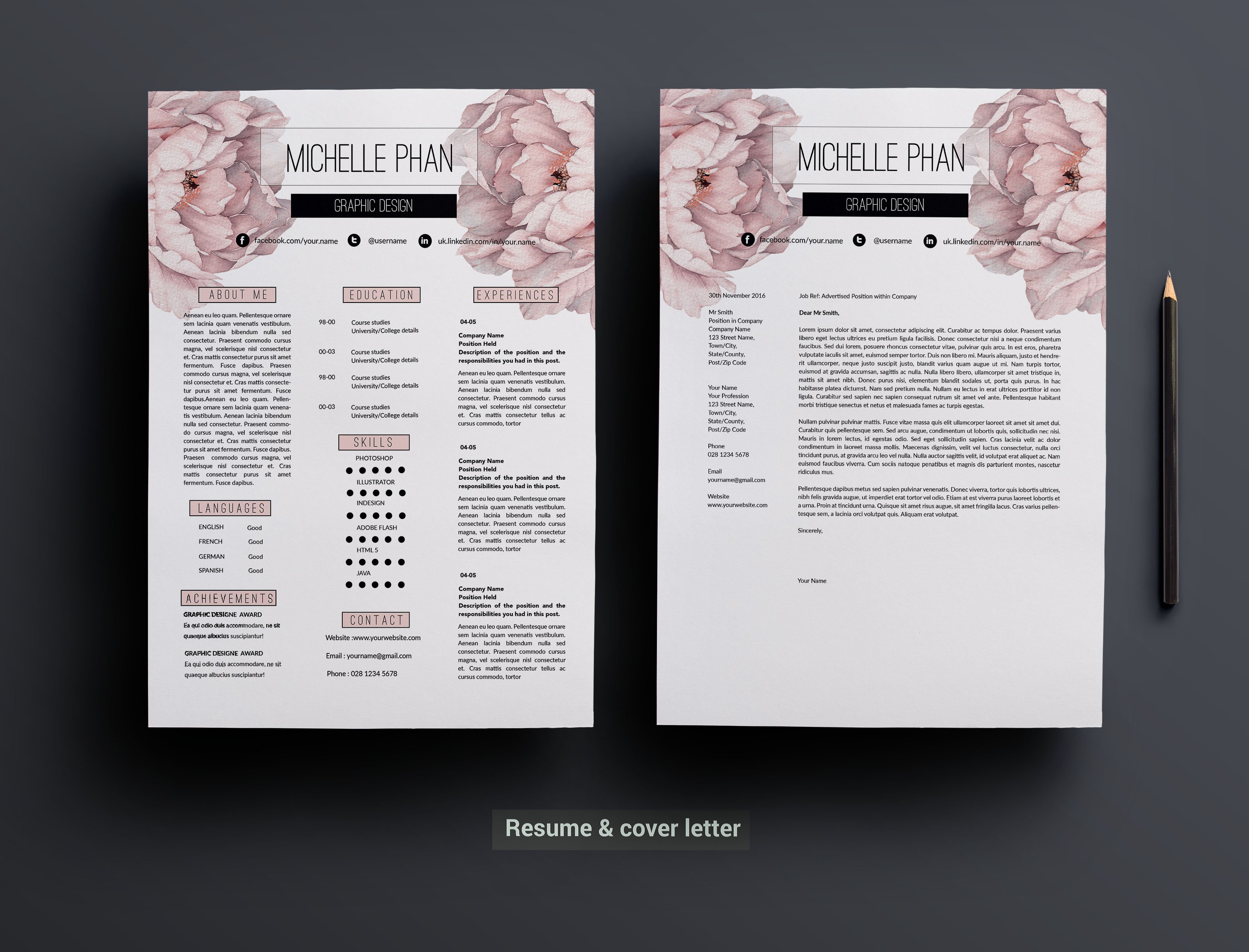 Floral CV template preview image.