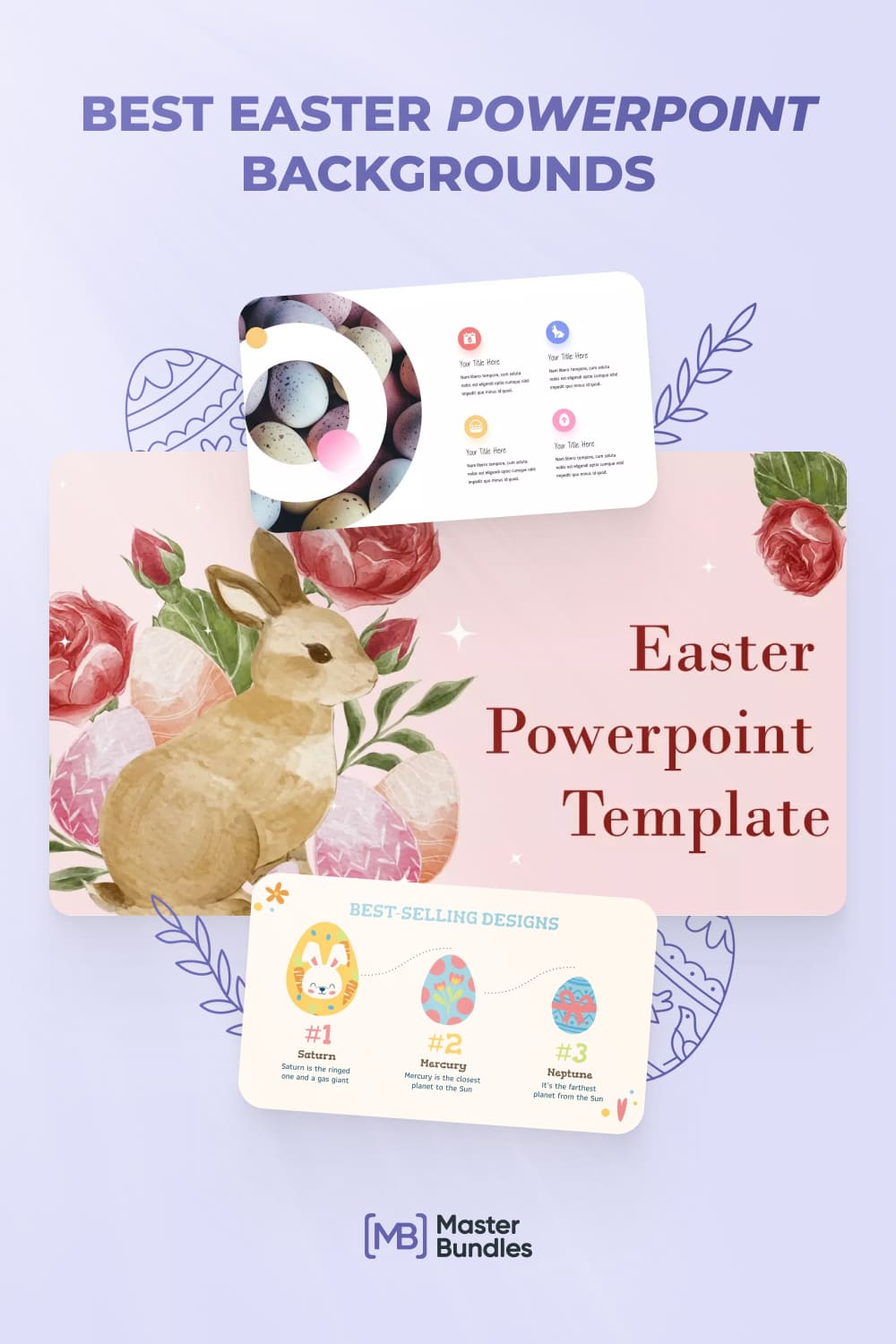 The easter powerpoint template is displayed on a purple background.