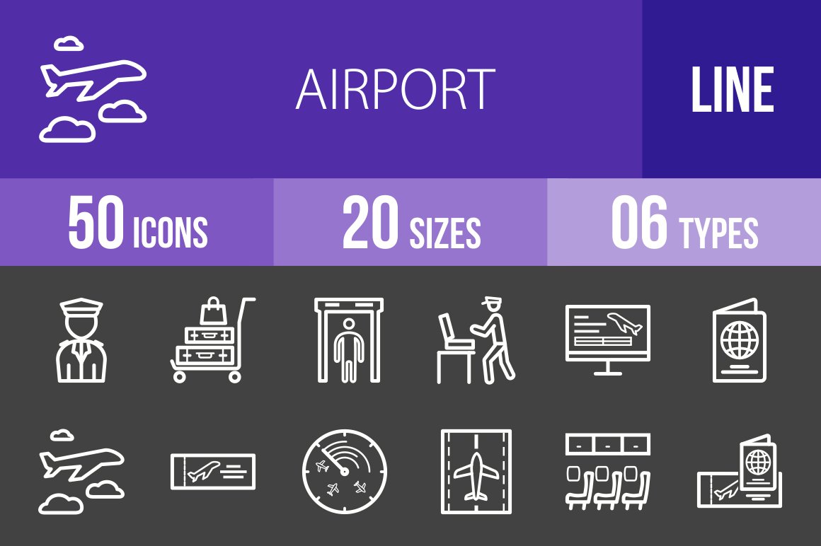 50 Airport Line Inverted Icons cover image.