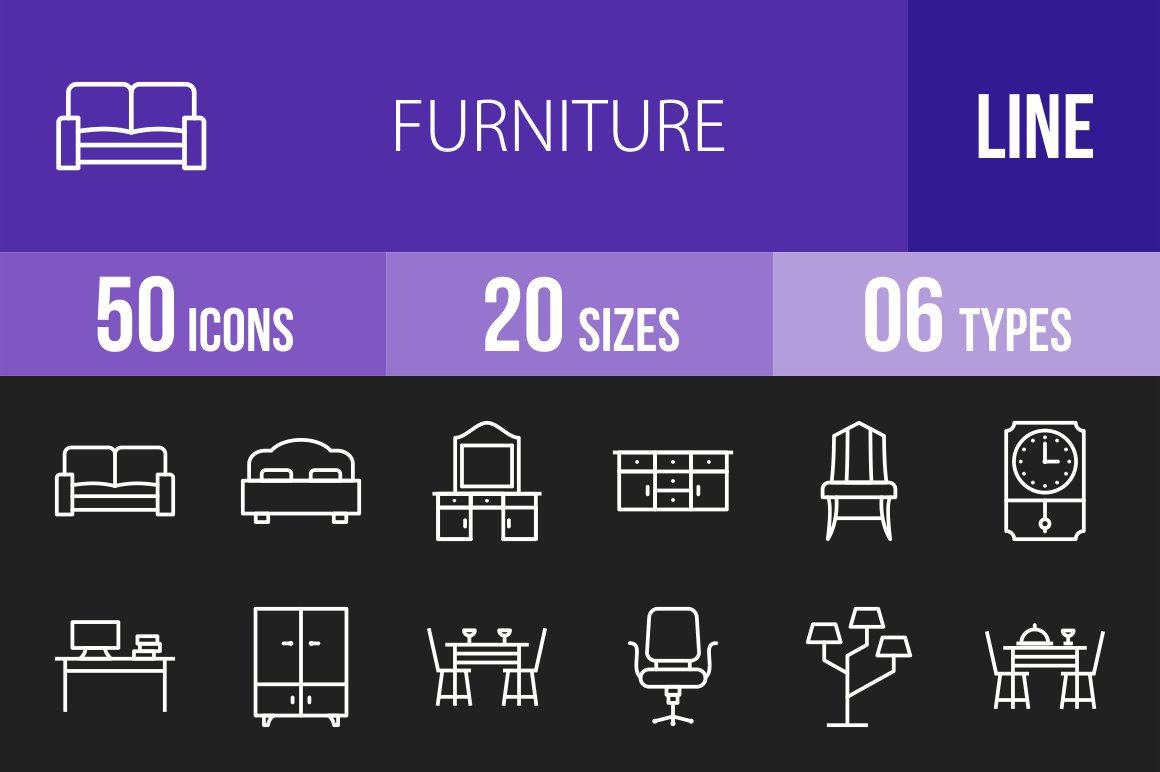 50 Furniture Line Inverted Icons cover image.