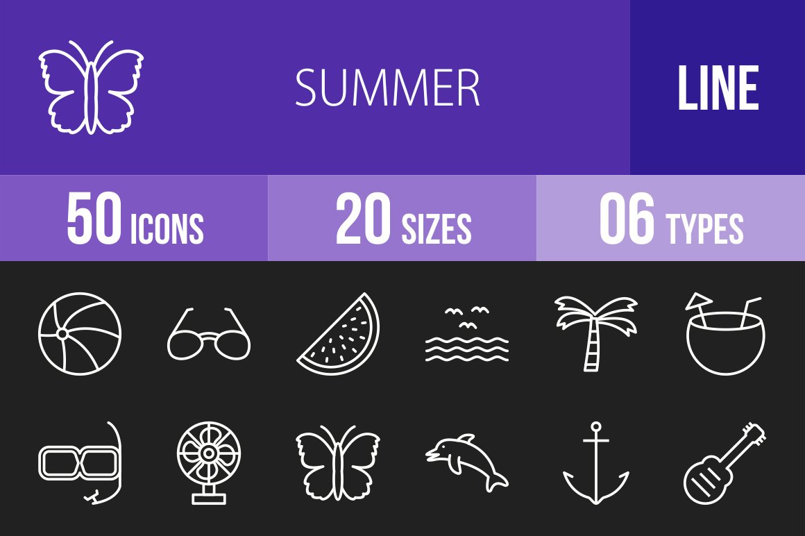 50 Summer Line Inverted Icons cover image.