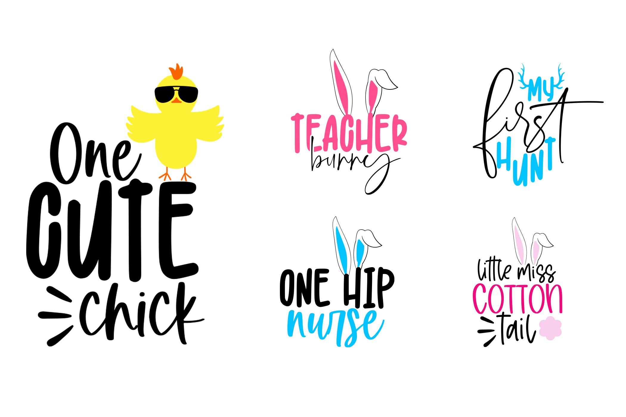 Set of four stickers that say one cute chick.