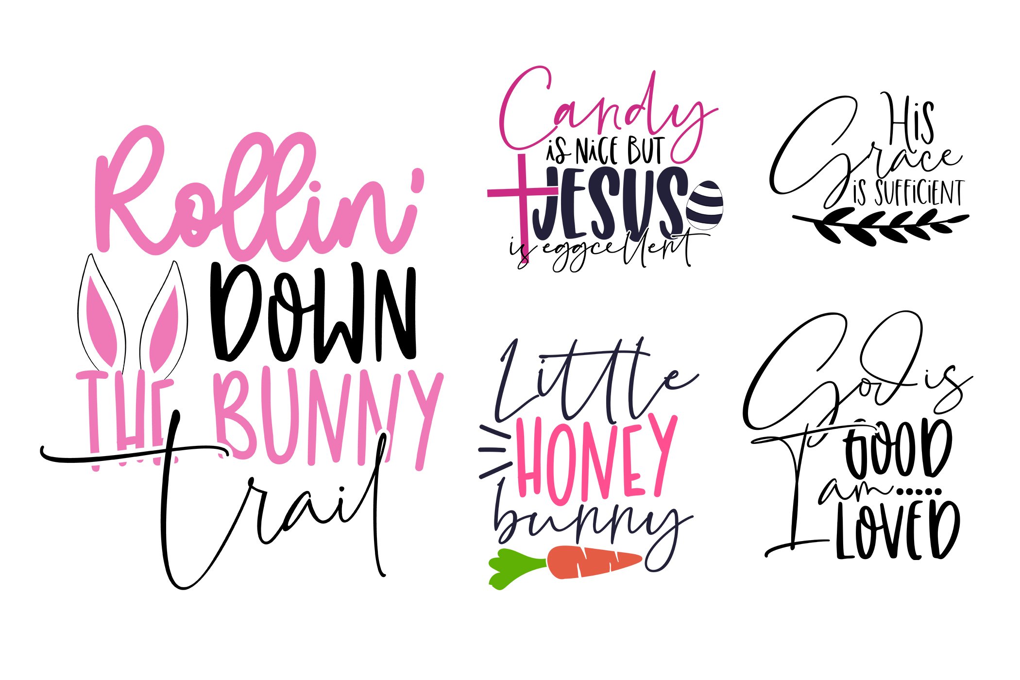 Set of four svt designs with the words rollin'down the bunny.