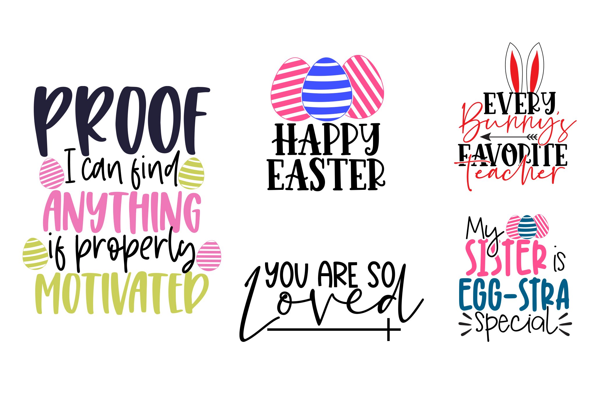 Set of four easter sayings on a white background.