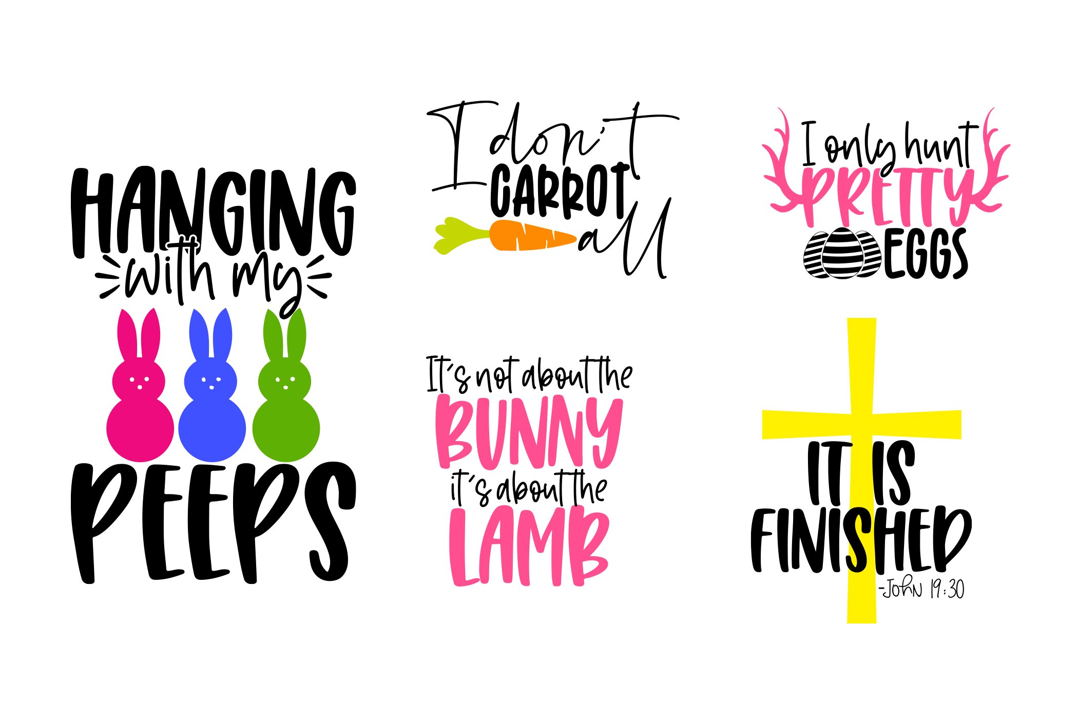 Set of four easter sayings on a white background.