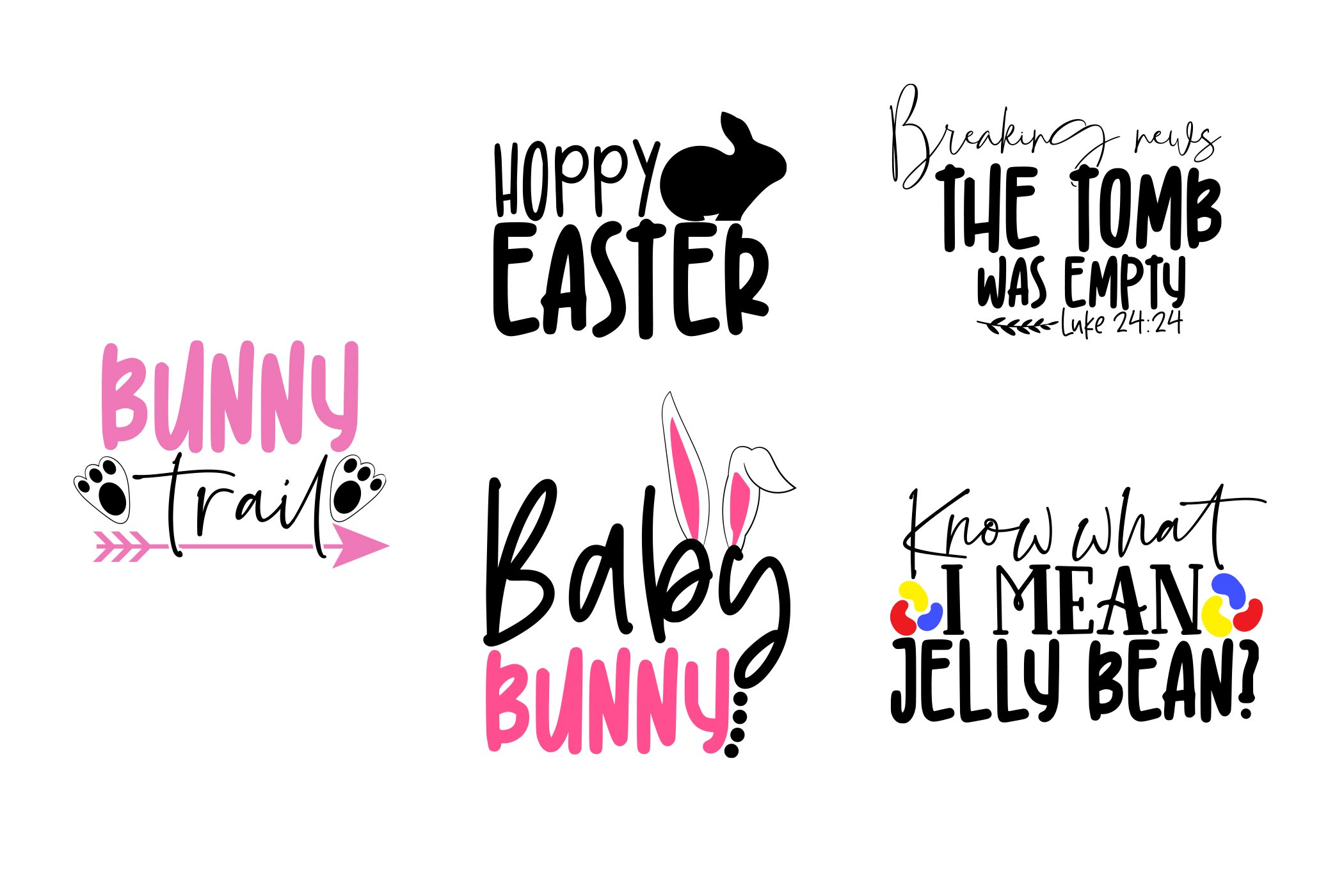 Set of four easter sayings on a white background.