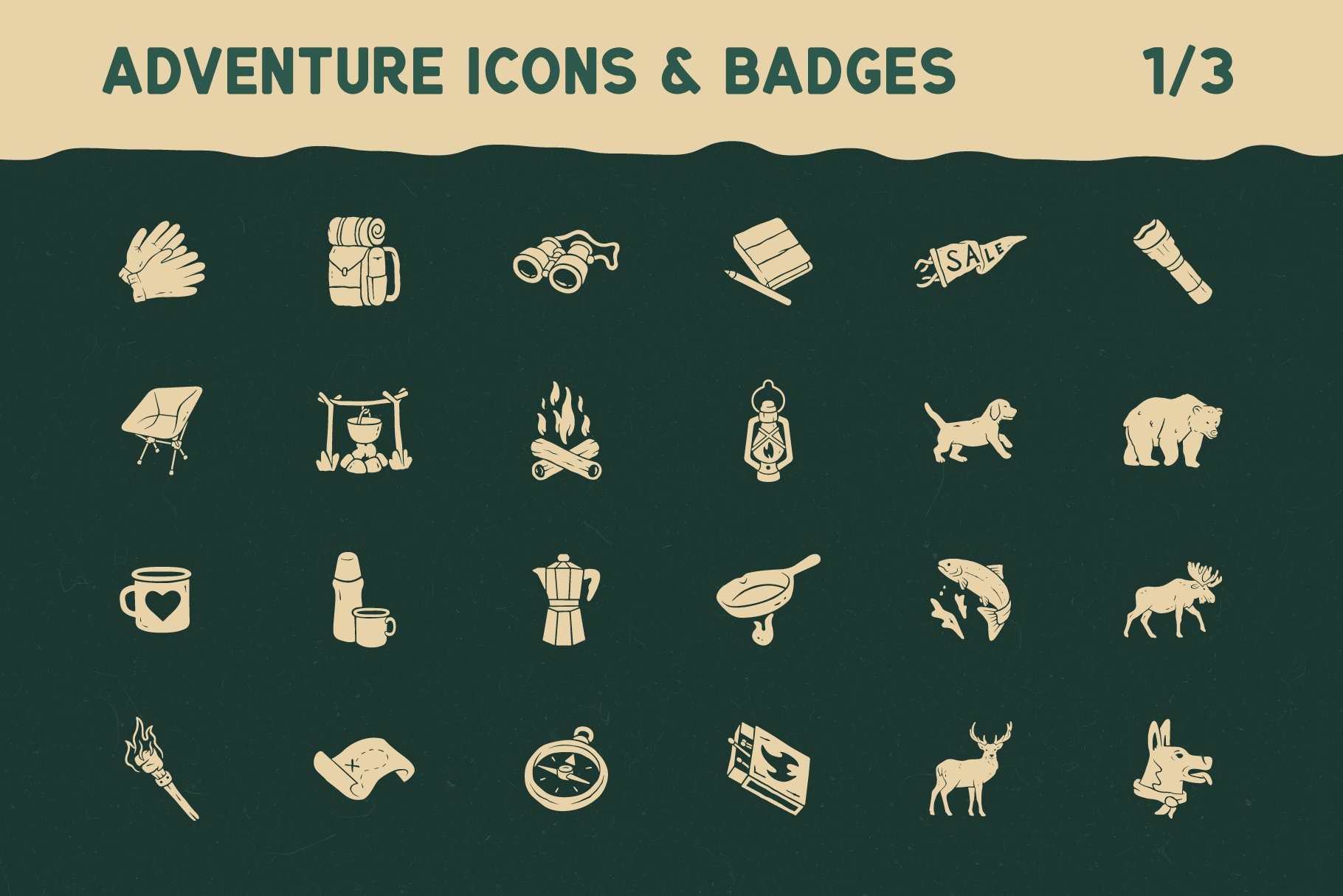 72 handmade adventure icons & badges preview image.