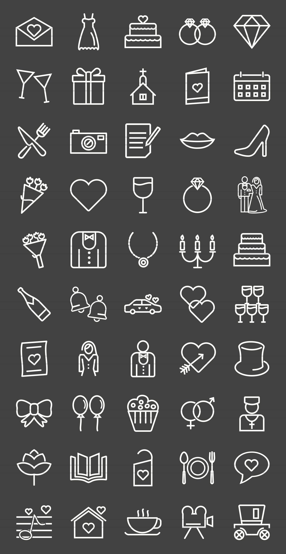 50 Wedding Line Inverted Icons preview image.