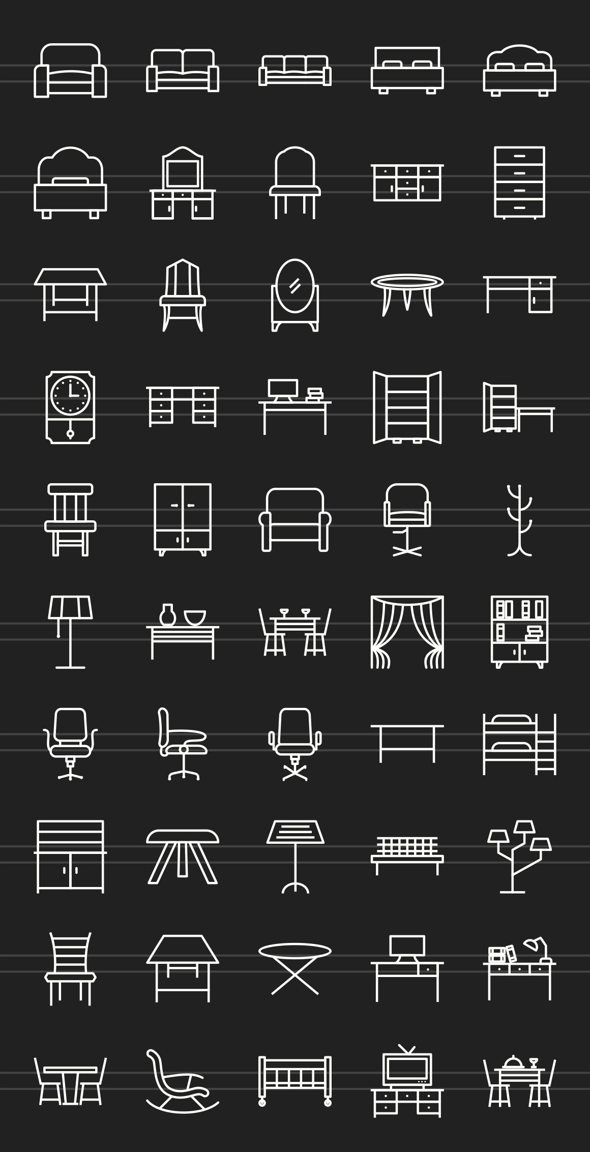50 Furniture Line Inverted Icons preview image.